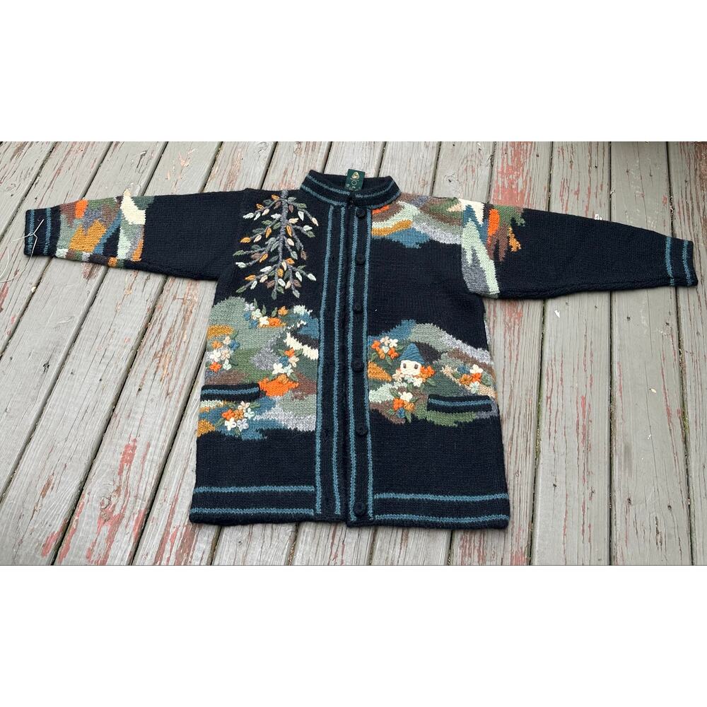 Vintage 80's Dobrila Cardigan Women's Wool Sweater coat handknit tree Oversized - Picture 3 of 16